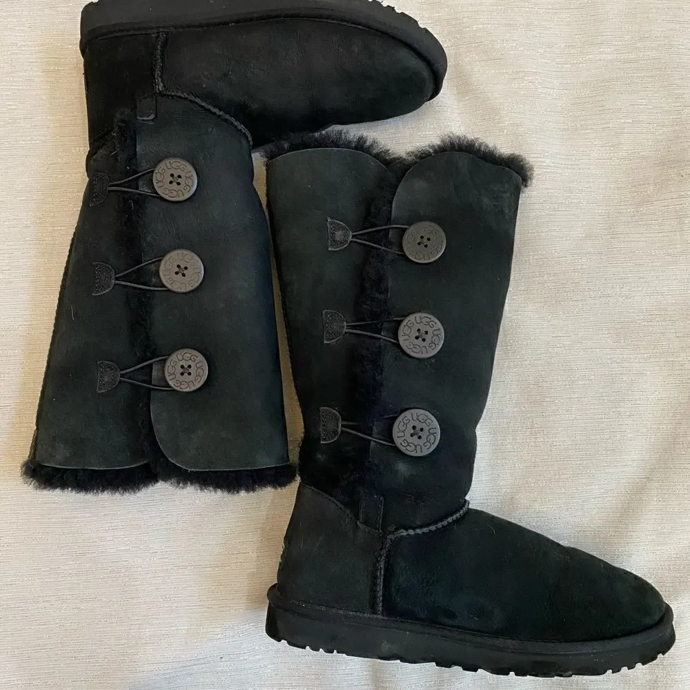 UGG Triple Botton Black Boots Women Size 8